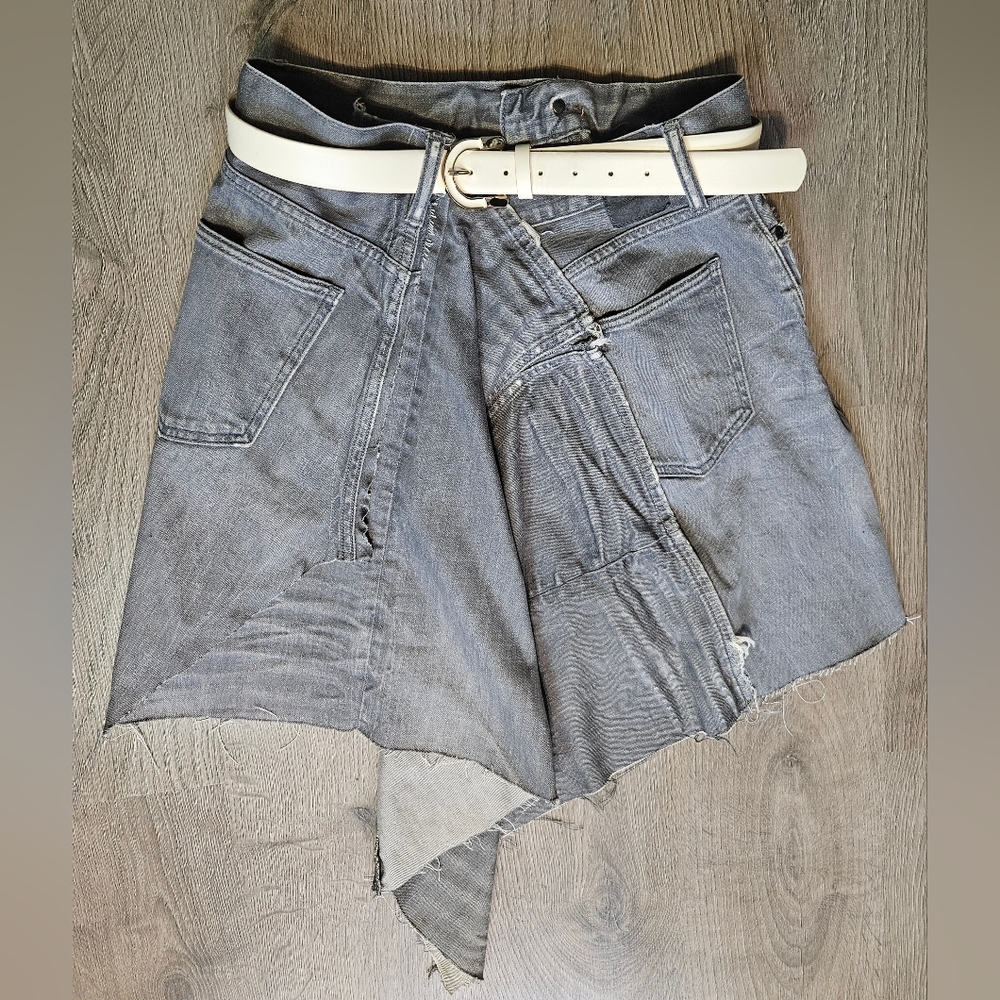 Gray Asymmetrical Women's Denim Skirt